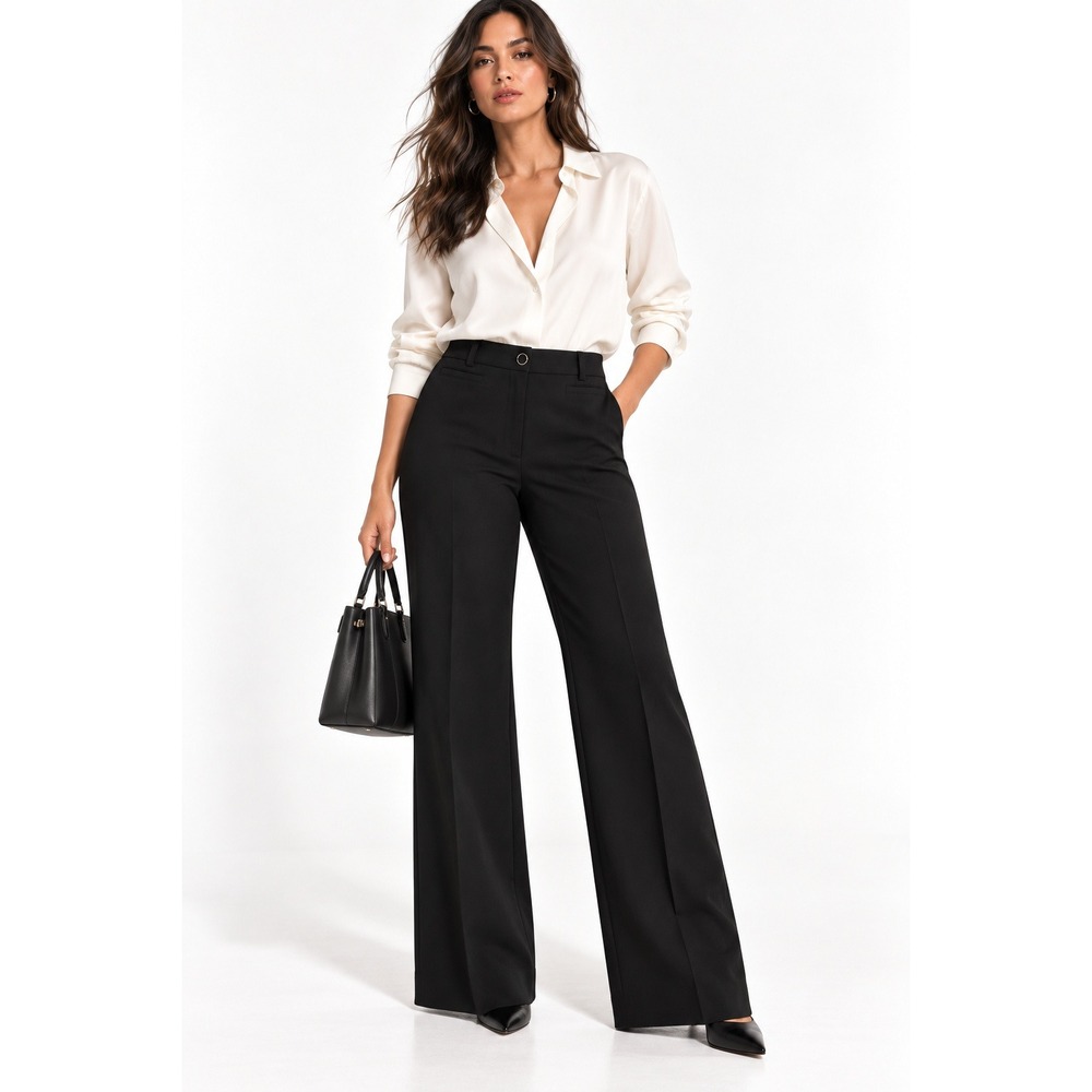 H&M Black Wide Leg Dress Pants Womens 12 High Rise Trousers Office Professional